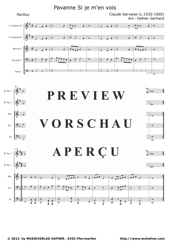 Produktgalerie: Seite 1 von 11 Pavane - Si je m´en vois, , (Blechbläser Quintett)