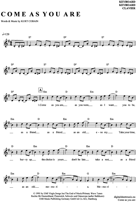 gallery: Come as you are , Nirvana, (Keyboard)