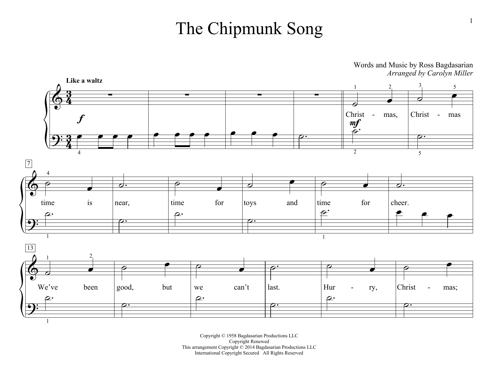 Produktbild zu: The Chipmunk Song (arr. Carolyn Miller)