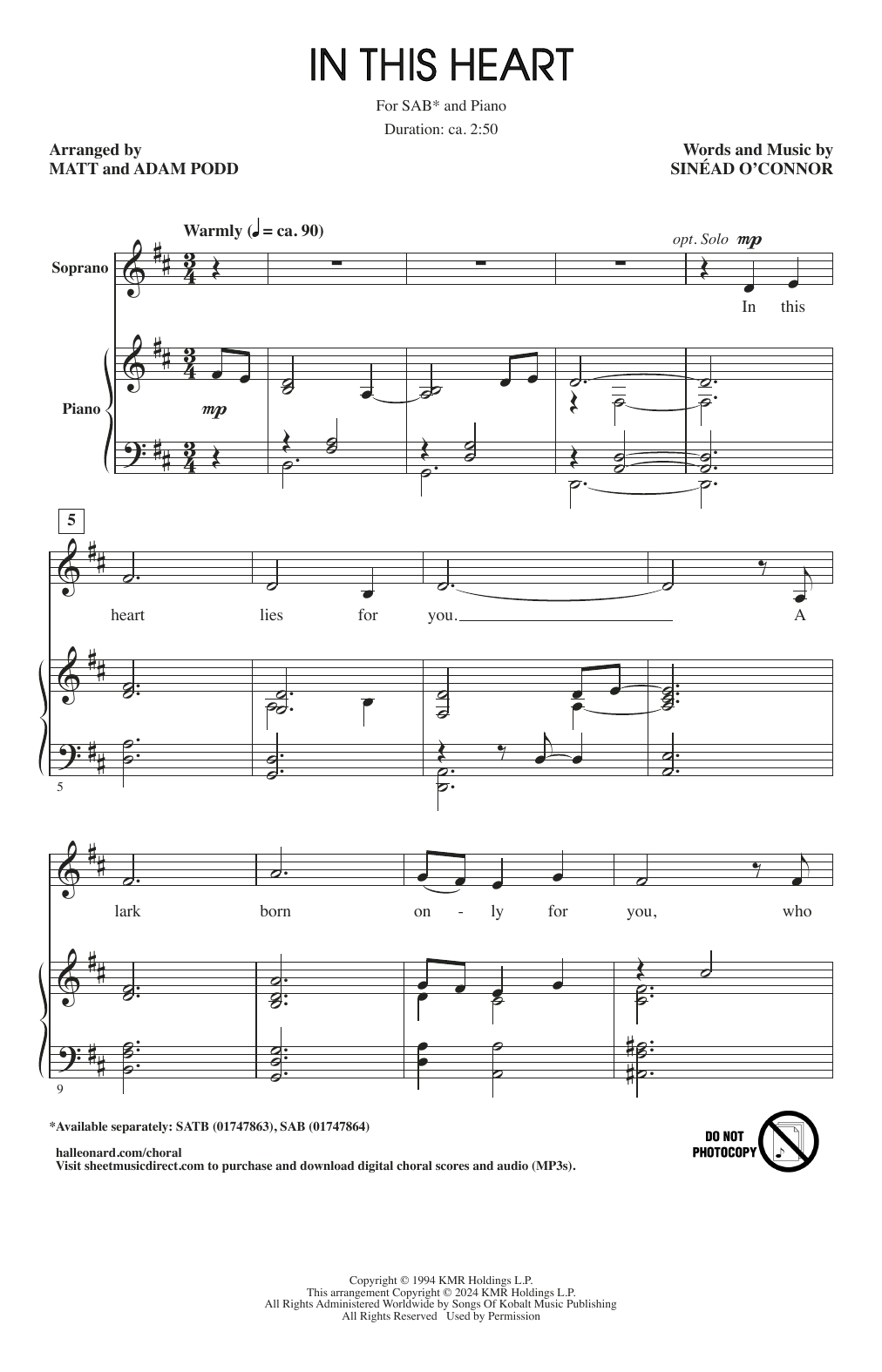 Produktbild zu: In This Heart (arr. Matt and Adam Podd)