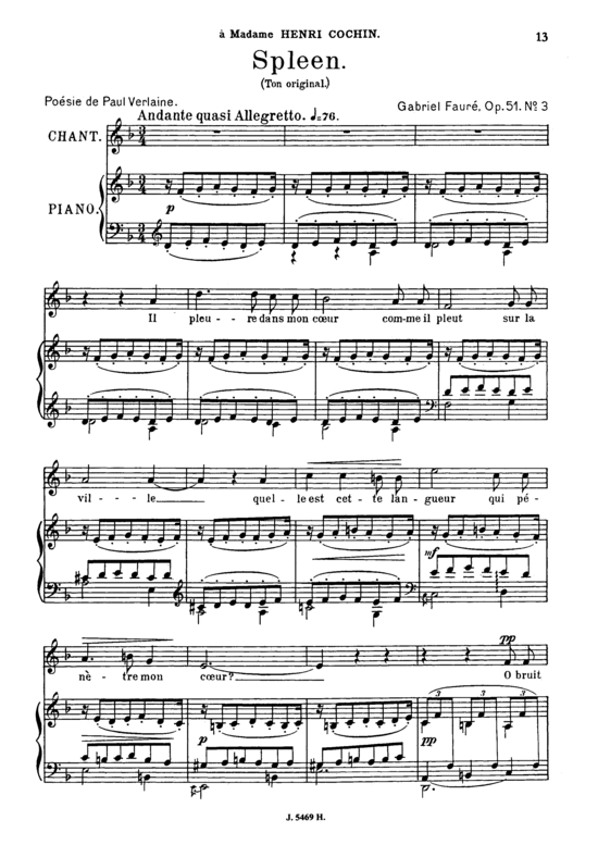 Product picture to: Spleen Op.51 No.3Gabriel Fauré
