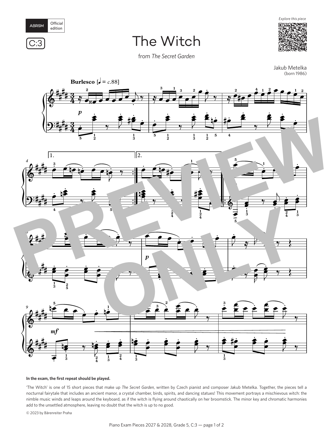 Product gallery: Page 1 of 1 The Witch (Grade 5, list C3, from the ABRSM Piano Syllabus 2027 & 2028), Jakub Metelka