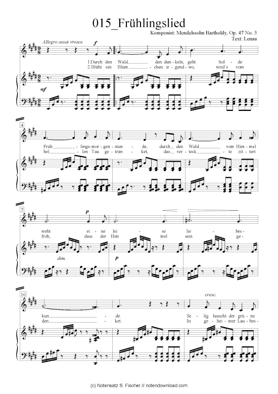 Product picture to: Frühlingslied Felix Mendelssohn Bartholdy (1809-1947)