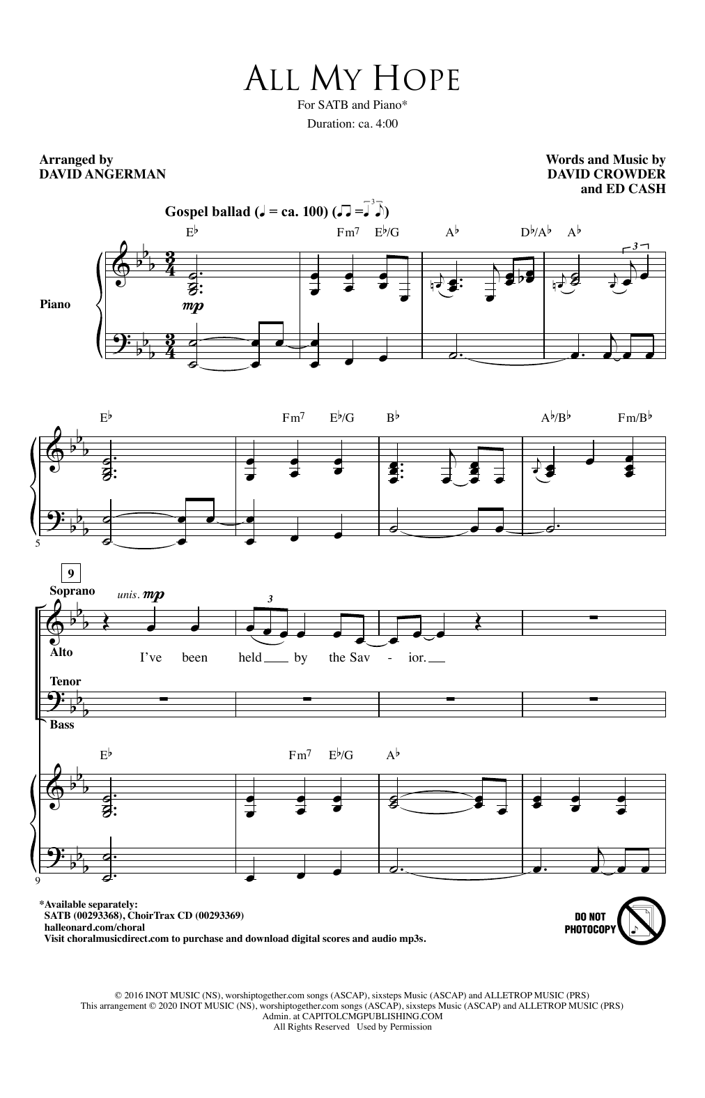 Product picture to: All My Hope (arr. David Angerman)