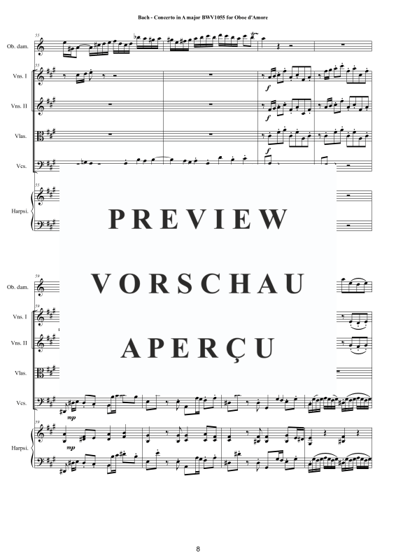 Product gallery: Page 9 of 11 Konzert in A-Dur BWV 1055R, , Mixed Ensemble Oboe D'amore, Strings and Harpsichord Bc
