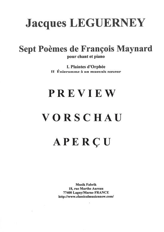 Product gallery: Page 2 of 21 Sept Poèmes de François Maynard , , (medium voice + piano)