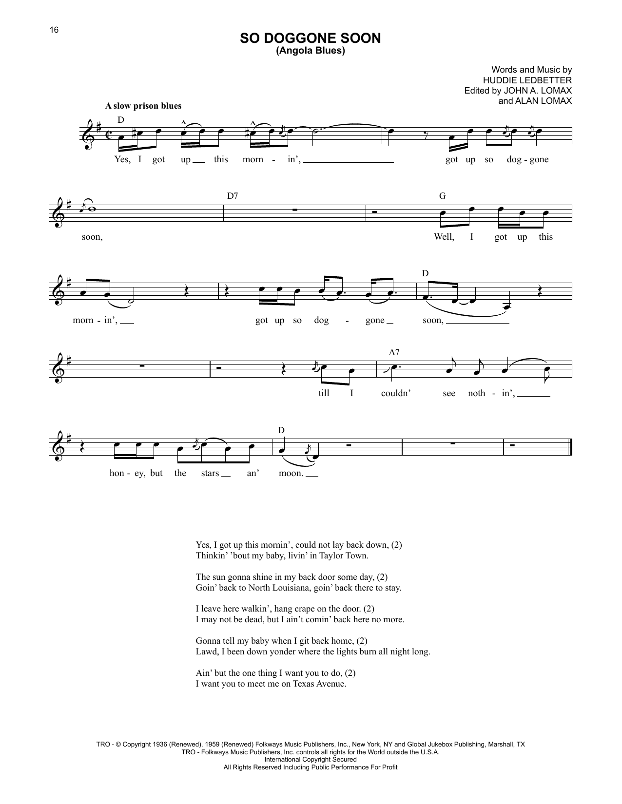 Produktgalerie: Seite 1 von 1 So Doggone Soon (Angola Blues), Lead Belly, Melodieinstrument