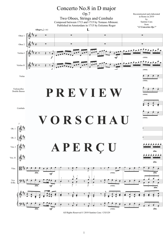 Product gallery: Page 2 of 11 Concerto No.8 in D-Dur Op.7, , 2 Solo Oboes, String Ensemble, and Harpsichord (Bc)