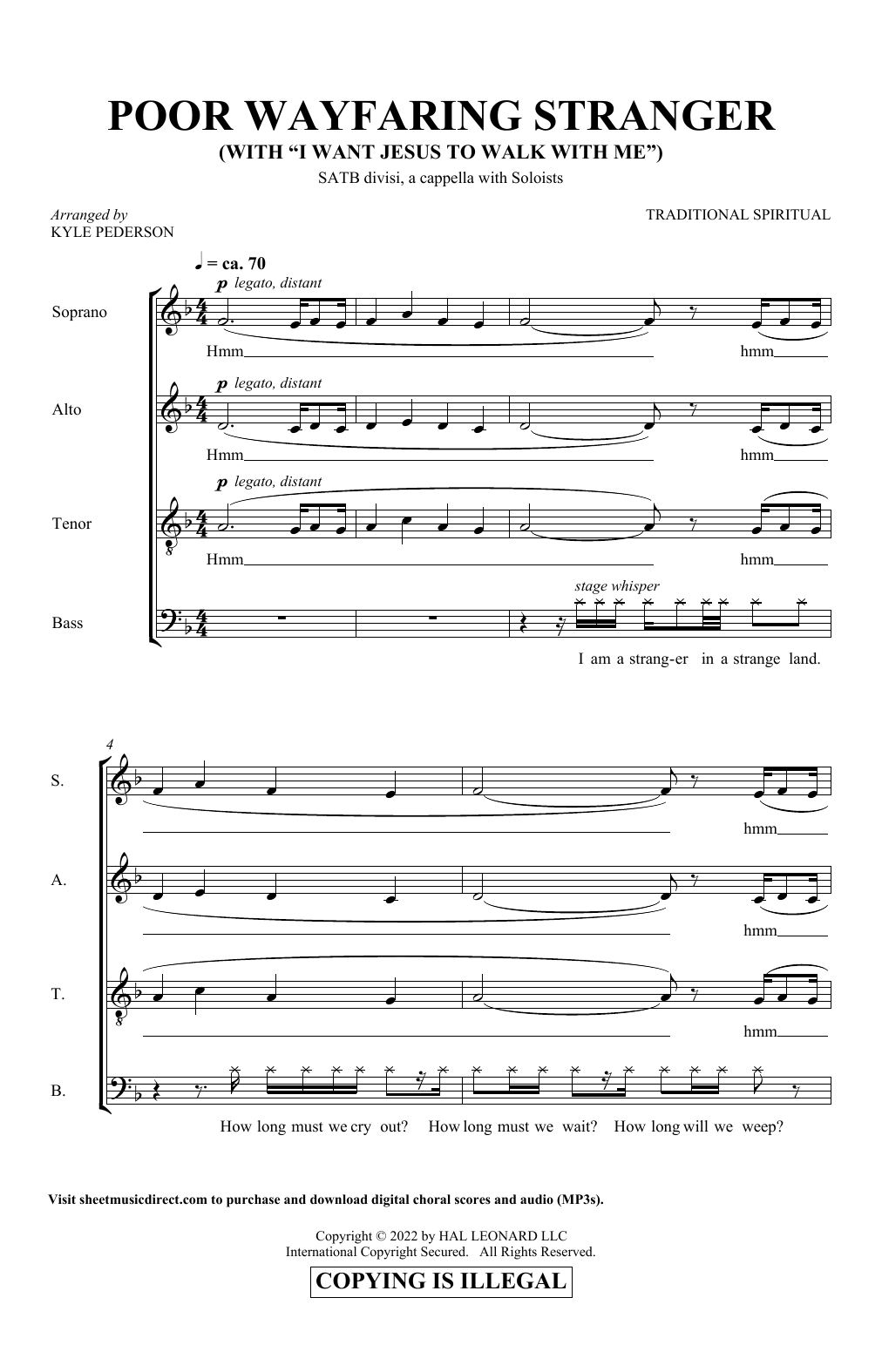 Produktbild zu: Poor Wayfaring Stranger (with "I Want Jesus To Walk With Me") (arr. Kyle Pederson)