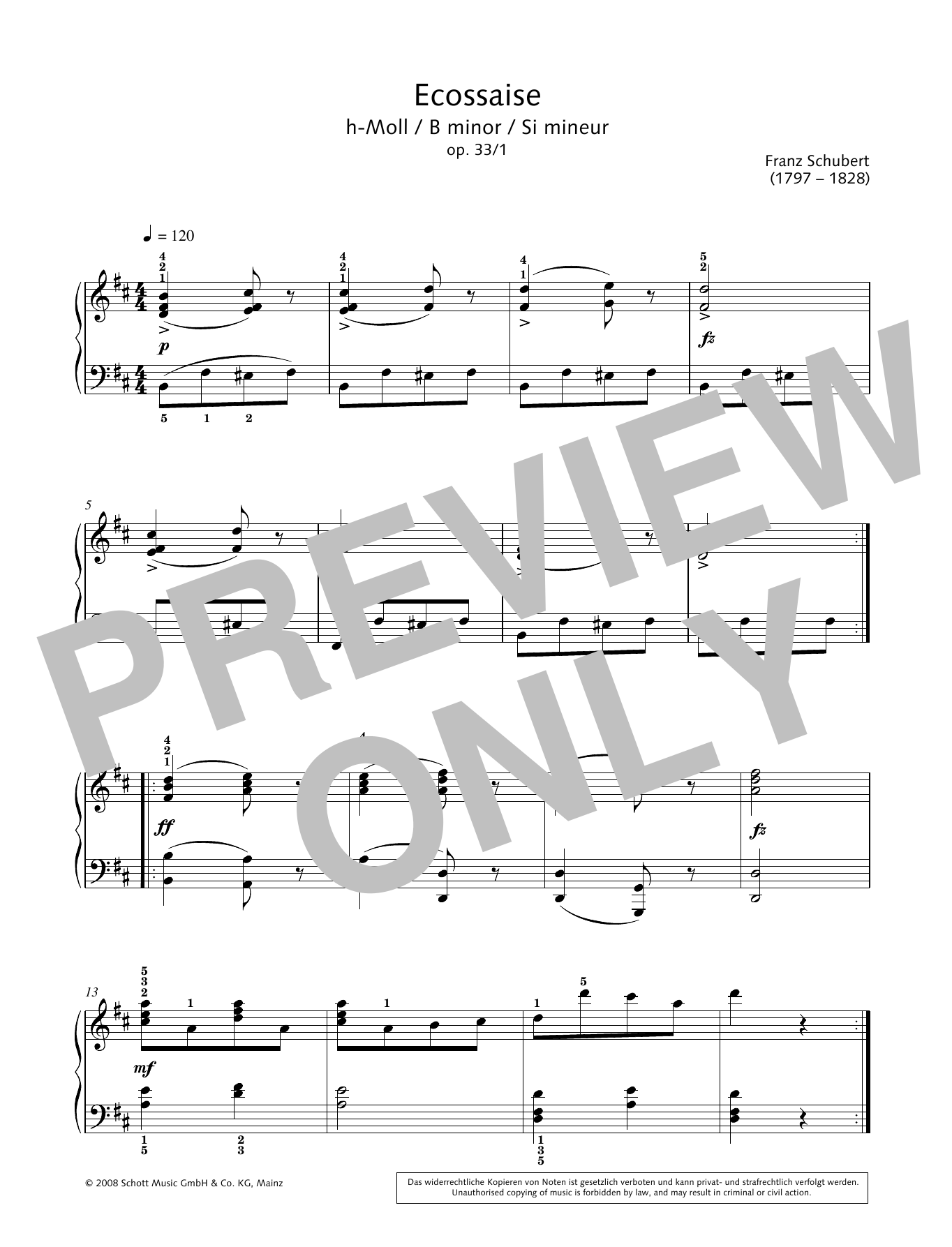 Product gallery: Page 1 of 1 Ecossaise in B minor, Franz Schubert