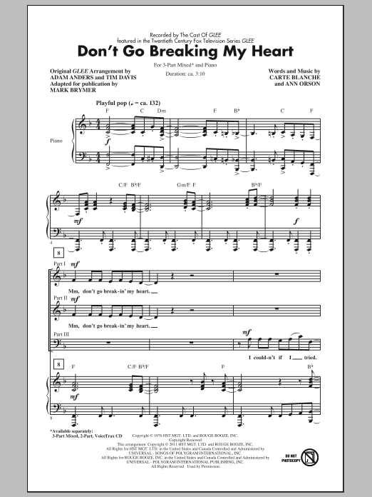 Product picture to: Don't Go Breaking My Heart (arr. Mark Brymer)