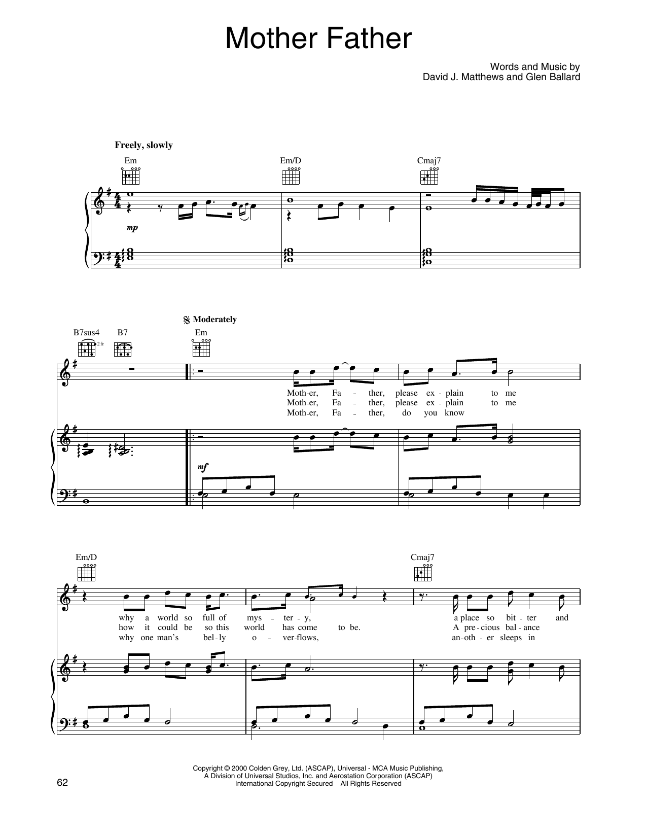 Produktgalerie: Seite 1 von 1 Mother Father, Dave Matthews Band, Gesang, Gitarre, Klavier