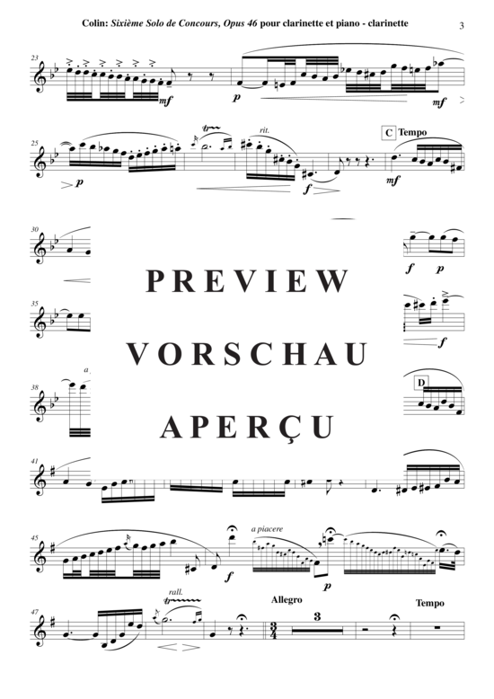 Produktgalerie: Seite 18 von 21 Sixième Solo de Concours, opus 46 , , (Klarinette in B + Klavier)