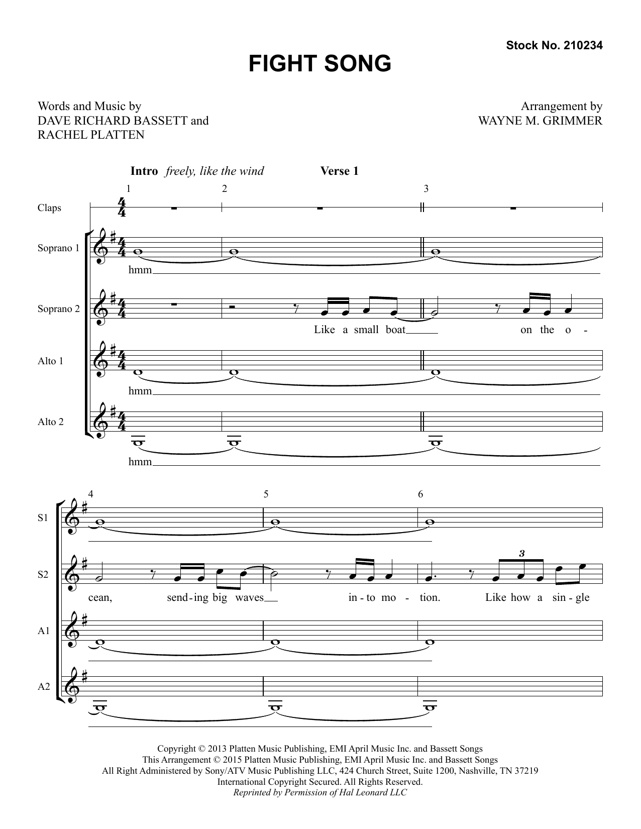 Product gallery: Page 1 of 1 Fight Song (arr. Wayne Grimmer), Rachel Platten