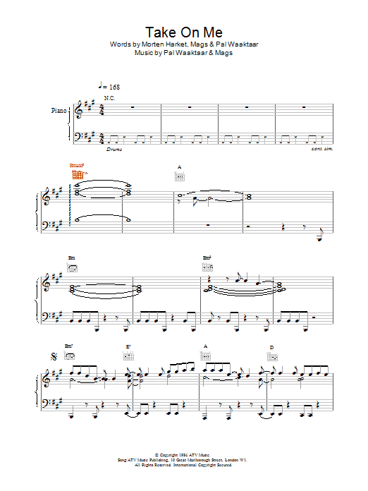Produktgalerie: Seite 1 von 1 Take On Me, a-ha, Gesang, Gitarre, Klavier