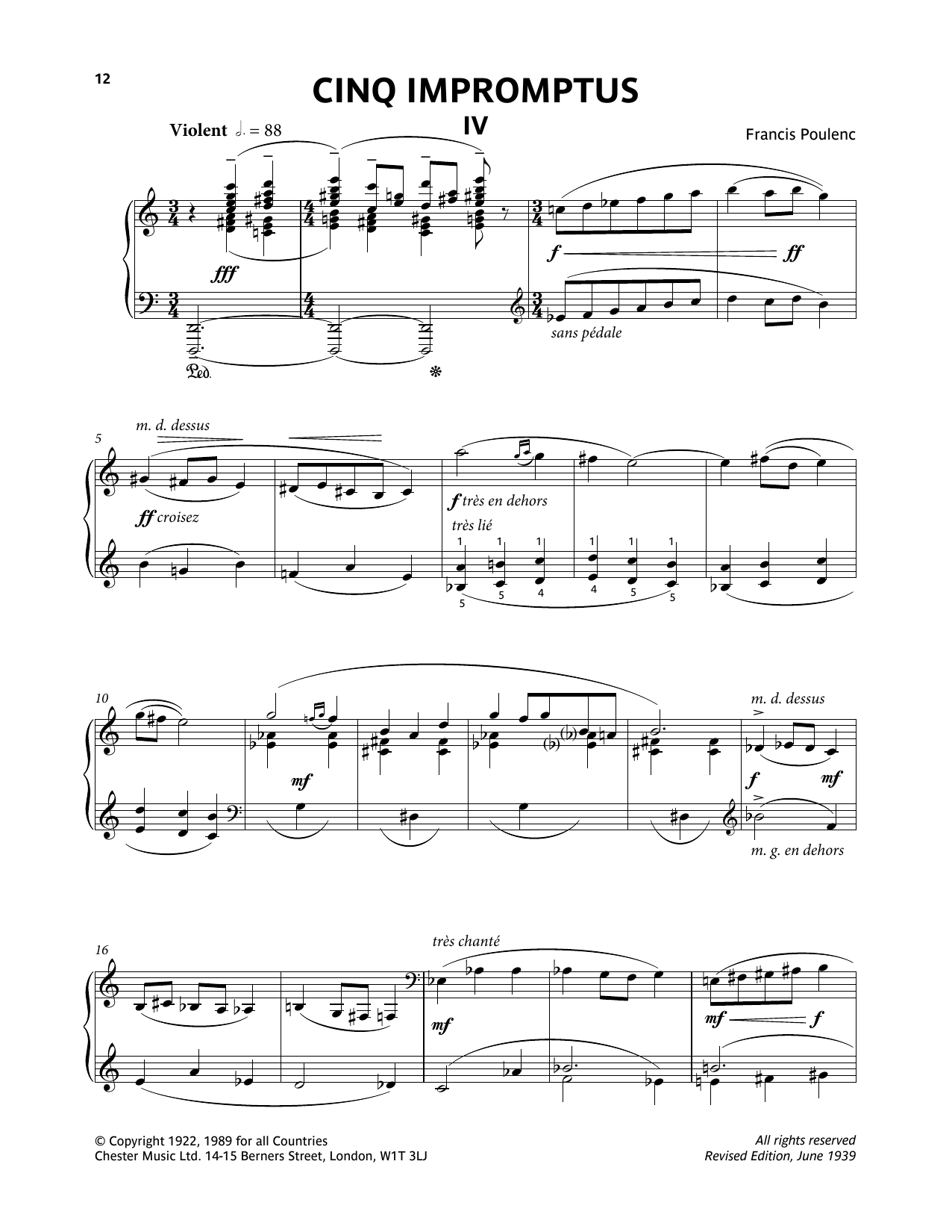 Product gallery: Page 1 of 1 Five Impromptus - IV. Violent, Francis Poulenc