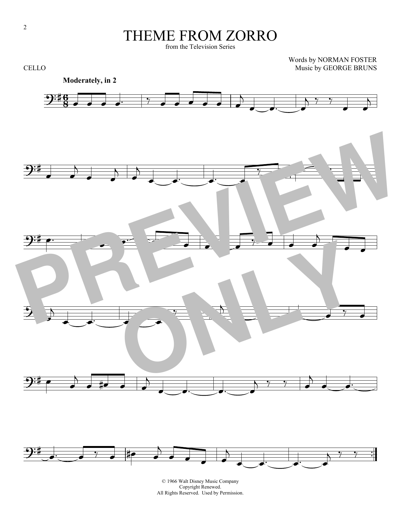 Produktgalerie: Seite 1 von 1 Theme From Zorro, George Bruns, Violoncello