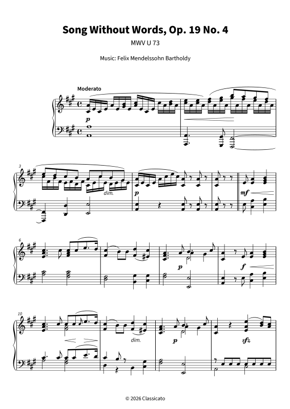 Product gallery: Page 1 of 6 Song Without Words, Op. 19 No. 4, , Solo Piano