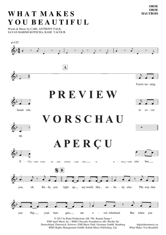 Product gallery: Page 2 of 4 What makes you beautiful , One Direction, (Oboe)