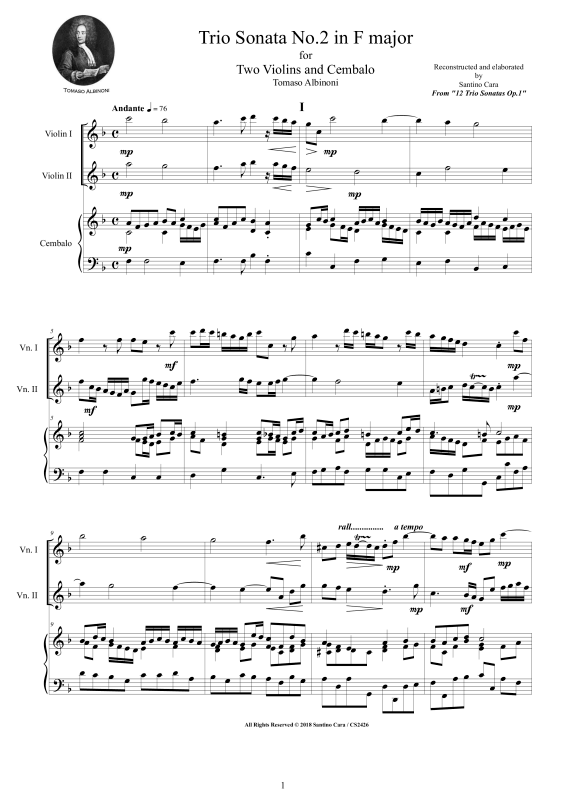 Produktbild zu: Trio Sonata No.2 in F-Dur Op.1Tomaso Albinoni