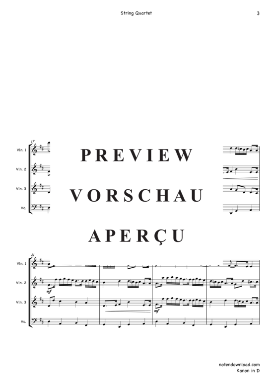 Produktgalerie: Seite 4 von 13 Kanon in D , , (Streicher Quartett für 3 Violinen + Violoncello)
