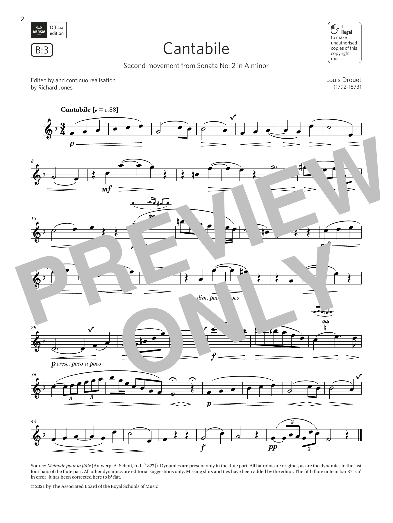 Product gallery: Page 1 of 1 Cantabile (from Sonata No. 2 in A minor) (Grade 4 List B3 from the ABRSM Flute syllabus from 2022), Louis Drouet
