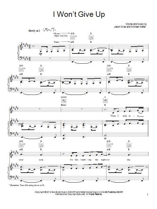 Produktgalerie: Seite 1 von 1 I Won't Give Up, Jason Mraz, Gesang, Gitarre, Klavier