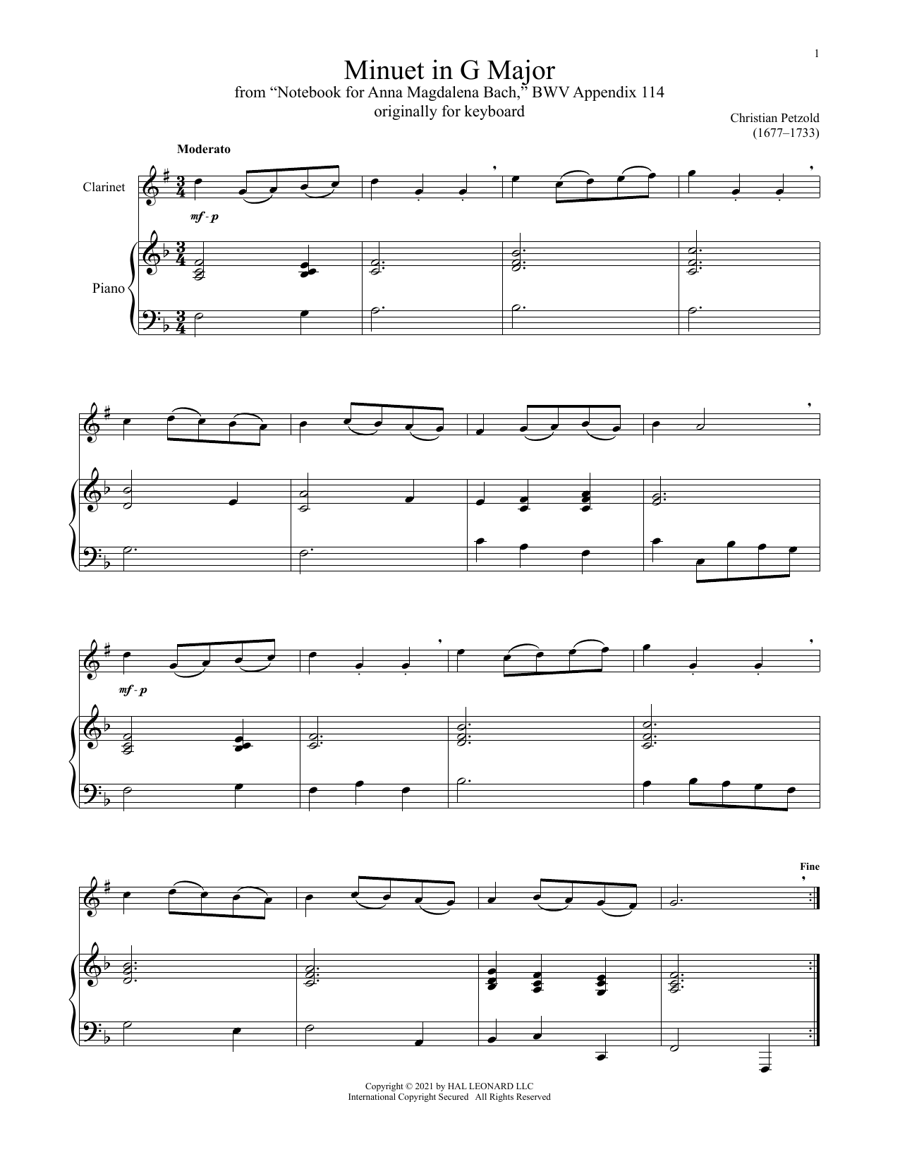 Product picture to: Minuet In G Major, BWV Anh. 114