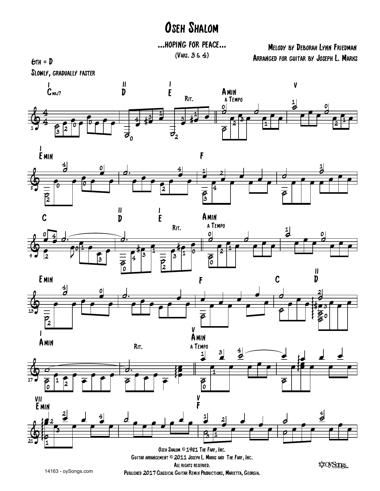 Product gallery: Page 1 of 1 Oseh Shalom Vars 3, 4 (arr. Joe Marks), Debbie Friedman