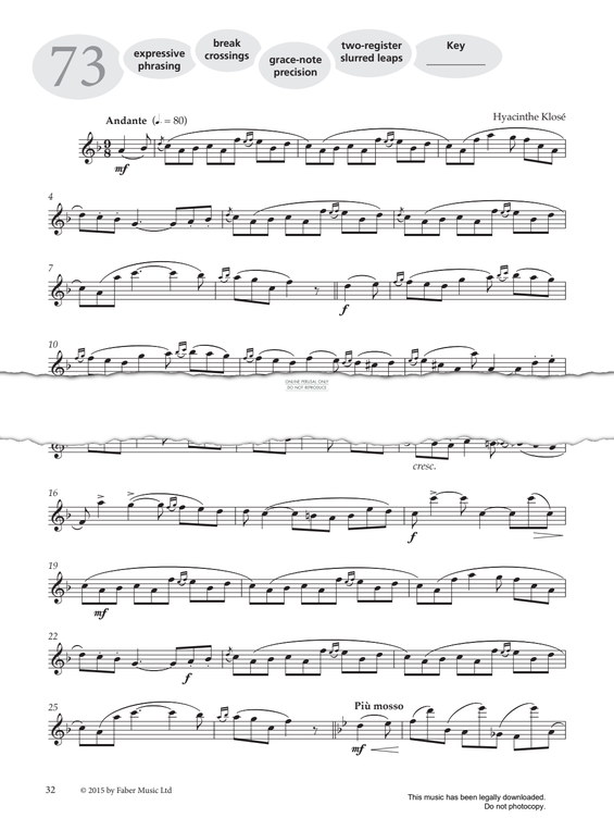 Product gallery: Page 1 of 1 Study No.73 'Andante' (from 'More Graded Studies For Clarinet Book Two'), Hyacinthe Klose