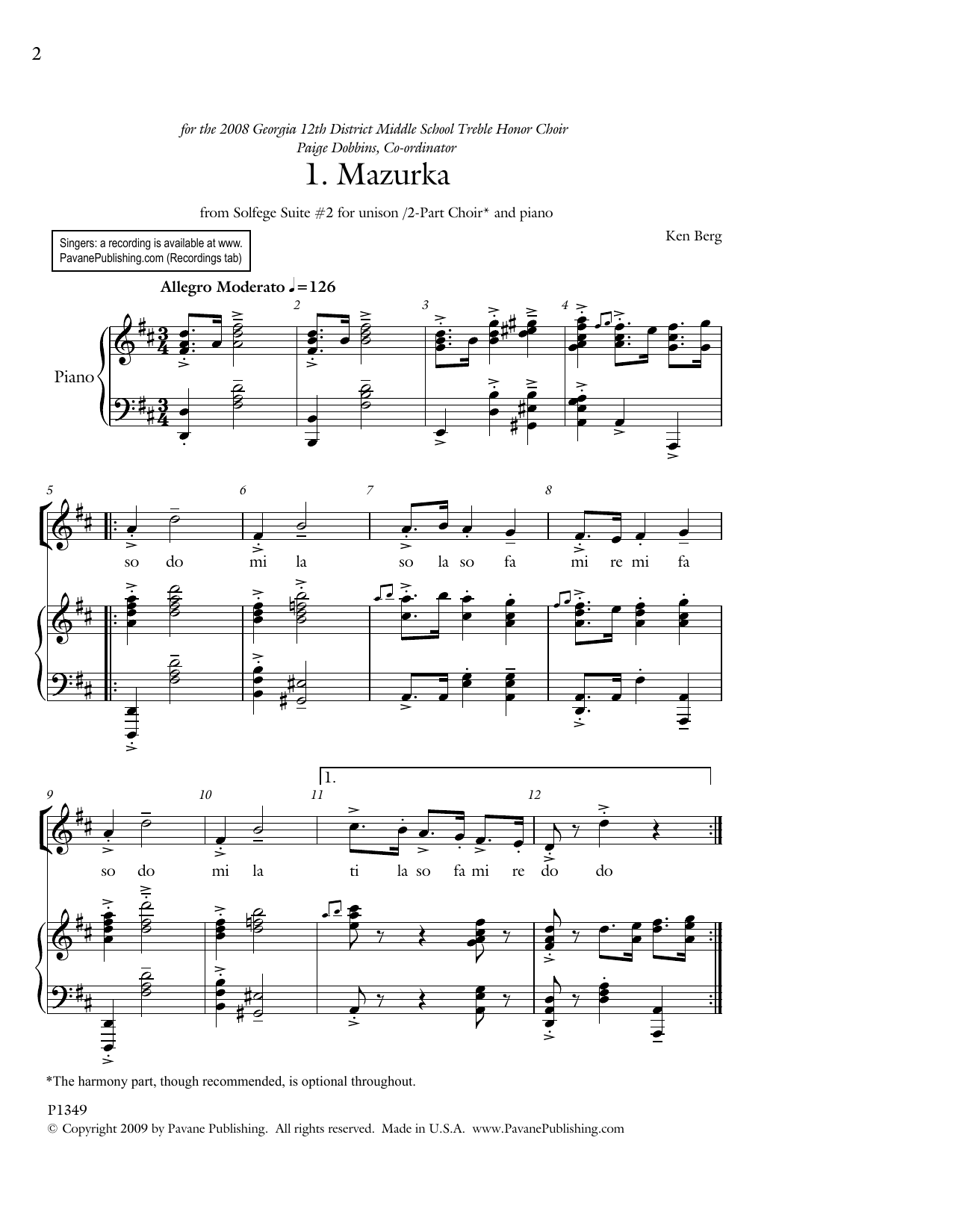 Produktbild zu: Mazurka (from "Solfege Suite #2")