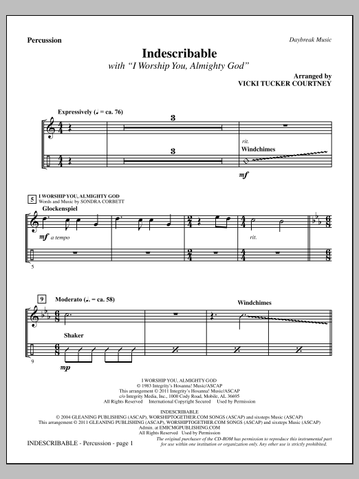 Produktgalerie: Seite 1 von 1 Indescribable - Percussion, Vicki Tucker Courtney, Chor
