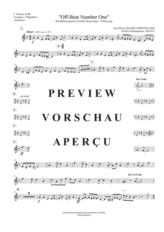 Produktgalerie: Seite 9 von 21 Off-Beat Number One , , (Quintett, variable Besetzung)