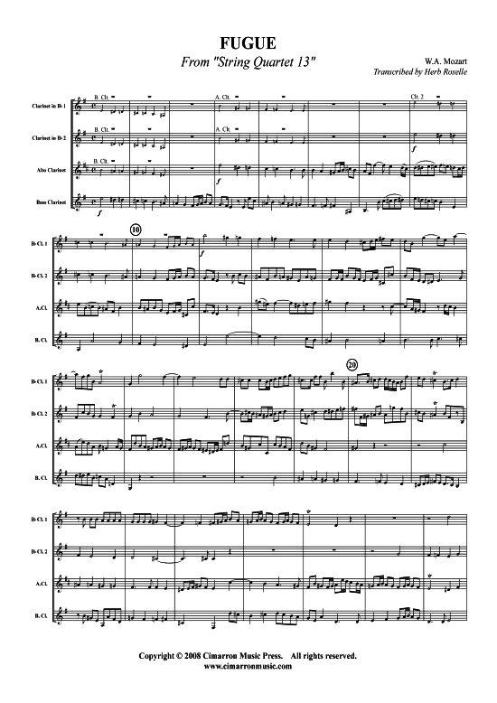 Product picture to: Fugue W. A. Mozart (aus: Streichquartett Nr.13)