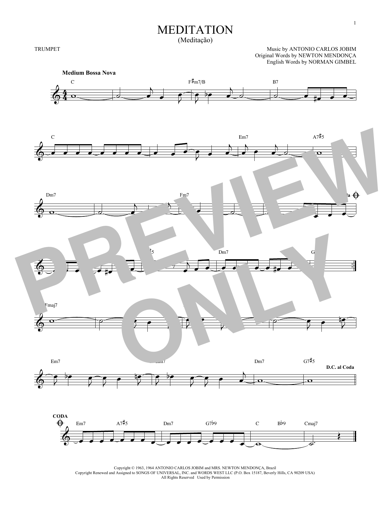 Produktgalerie: Seite 1 von 1 Meditation (Meditacao), Antonio Carlos Jobim, Trompete