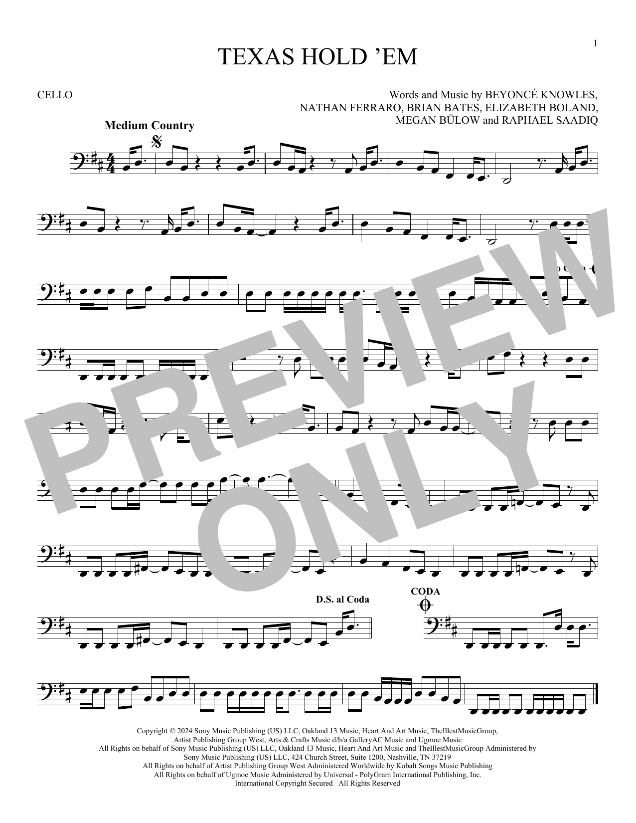 Produktgalerie: Seite 1 von 1 Texas Hold 'Em, Beyoncé, Violoncello