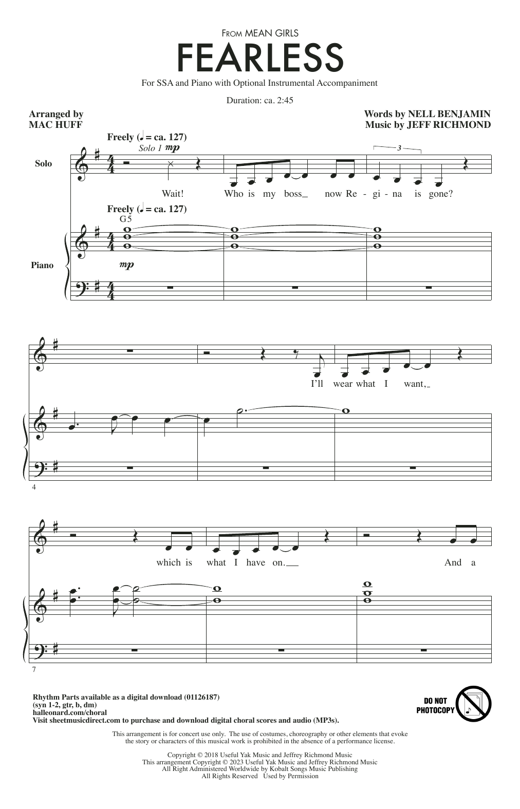 Produktgalerie: Seite 1 von 1 Fearless (from Mean Girls: The Broadway Musical) (arr. Mac Huff), Jeff Richmond & Nell Benjamin, Chor