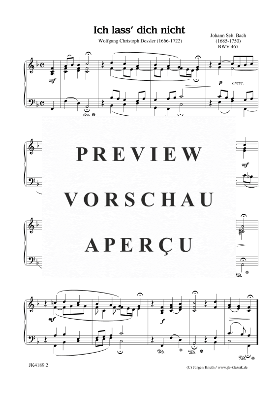 gallery: Ich lass´ dich nicht BWV 467, , Gesang und Klavier/Orgel