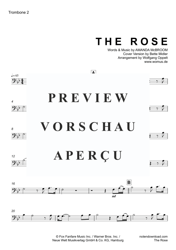 Product gallery: Page 11 of 11 The Rose, Midler, Bette, Trio For 3 Trombones and Piano/Organ, Cello (Optional) - Single Version