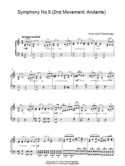 Product gallery: Page 1 of 1 Symphony No. 5 (2nd Movement: Andante), Pyotr Il'yich Tchaikovsky