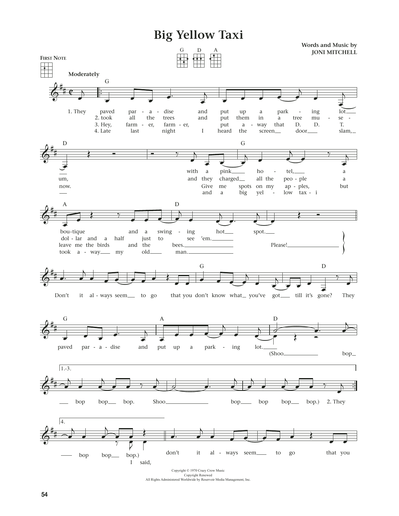 Product gallery: Page 1 of 1 Big Yellow Taxi (from The Daily Ukulele) (arr. Jim Beloff), Joni Mitchell