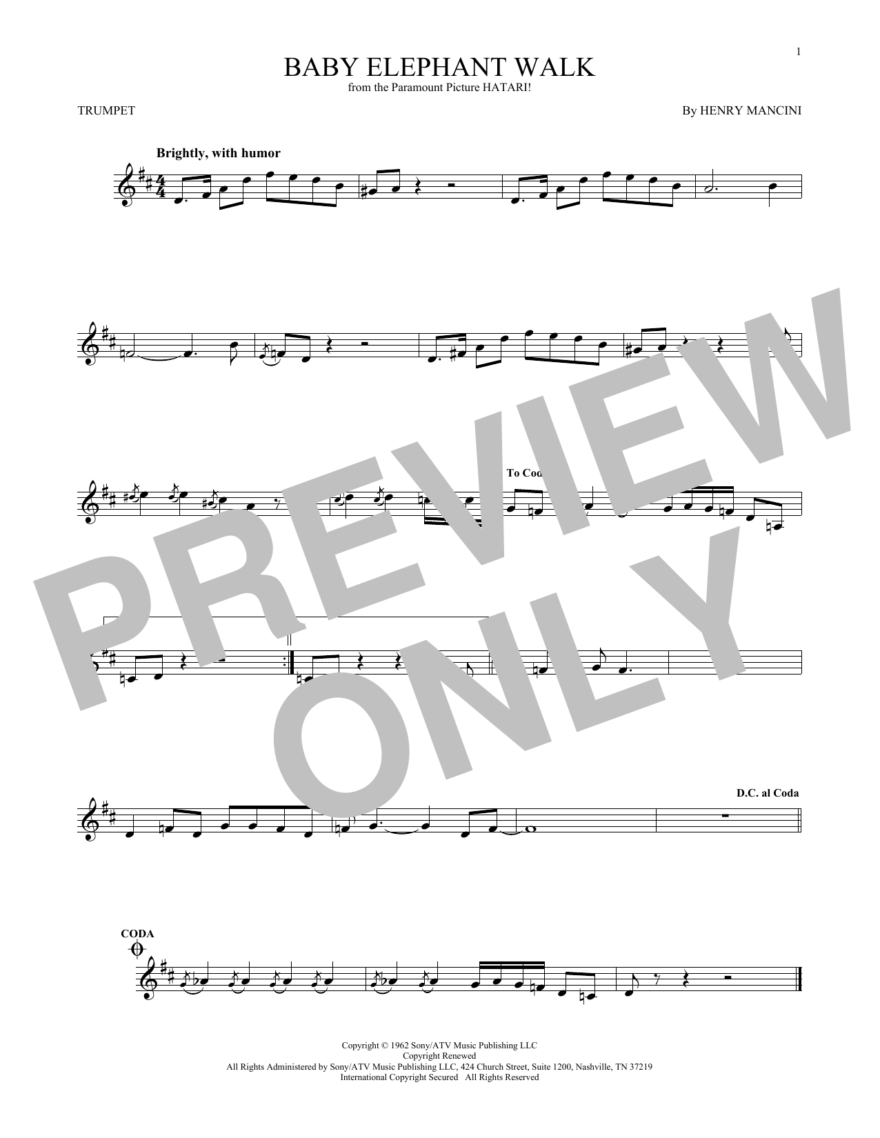 Produktgalerie: Seite 1 von 1 Baby Elephant Walk, Henry Mancini, Trompete