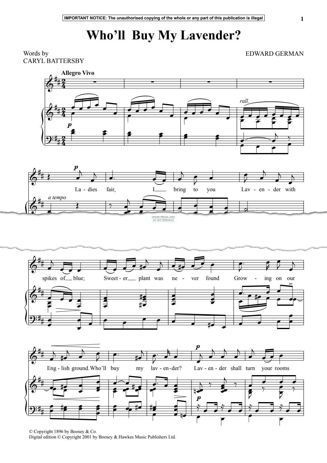 Produktgalerie: Seite 1 von 1 Who’ll  Buy My Lavender?, Edward German, Gesang, Klavier