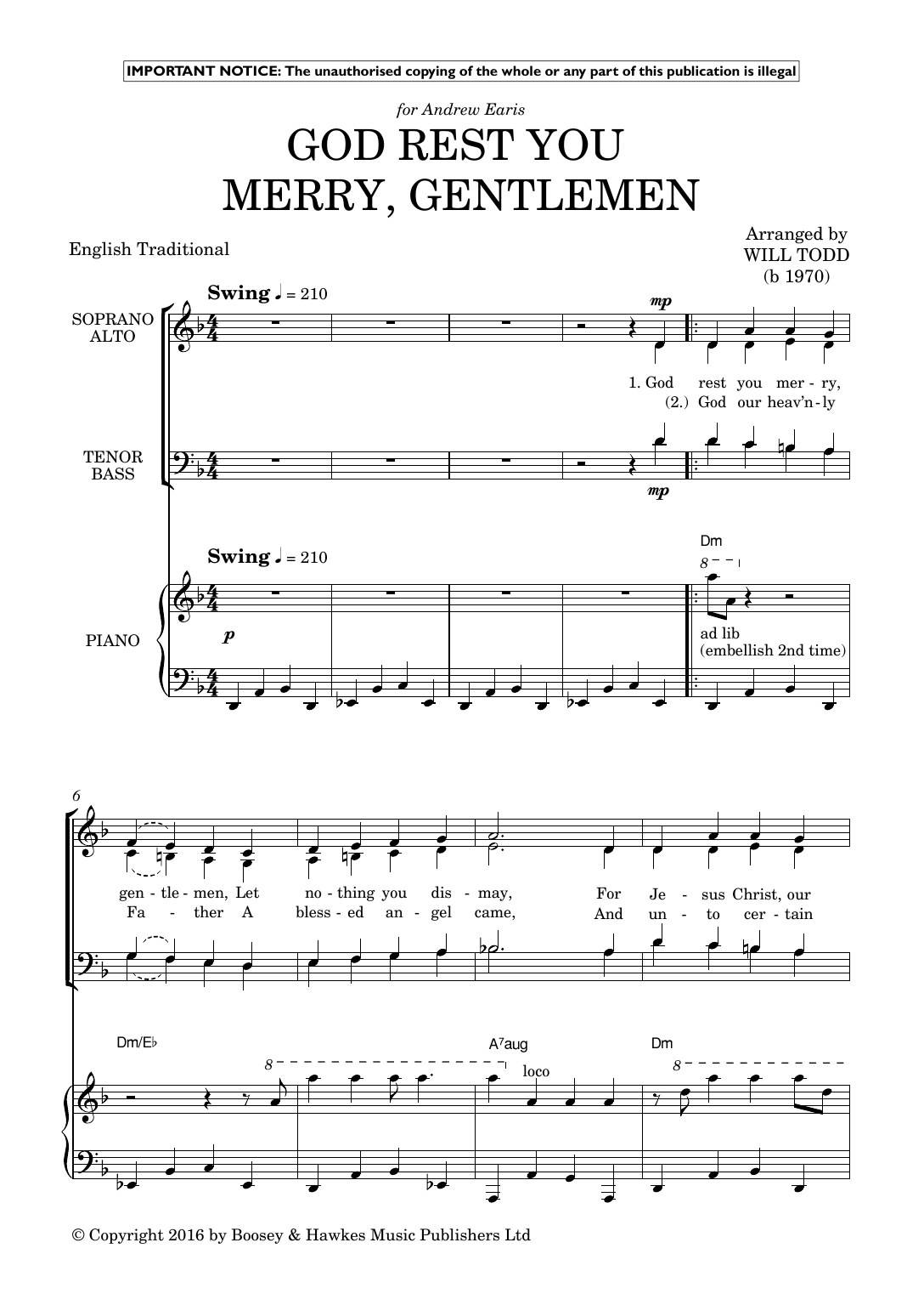 Product gallery: Page 1 of 1 Two Extra Jazz Carols (God Rest You Merry, Gentlemen; O Come, All Ye Faithful), Will Todd
