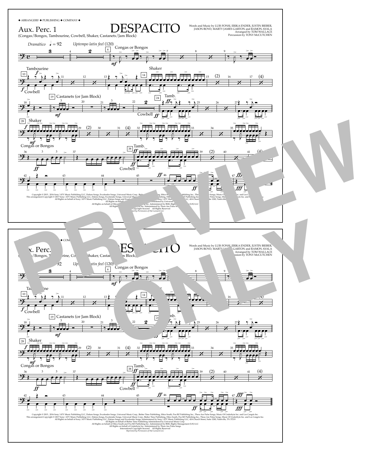 Product picture to: Despacito (arr. Tom Wallace) - Aux. Perc. 1