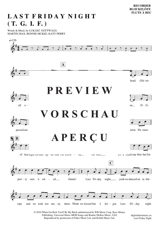 Product gallery: Page 2 of 4 Last Friday Night , Perry, Katy, (recorder)