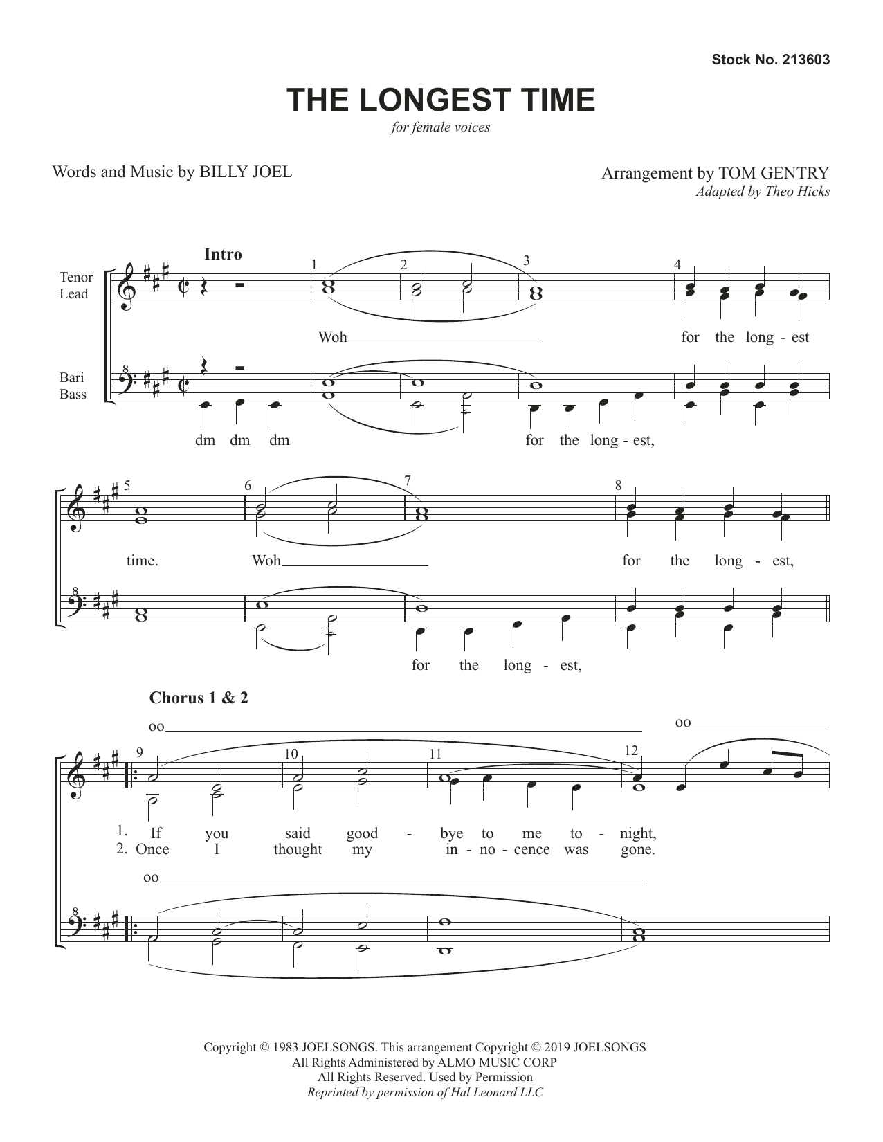 Product gallery: Page 1 of 1 The Longest Time (arr. Tom Gentry), Billy Joel
