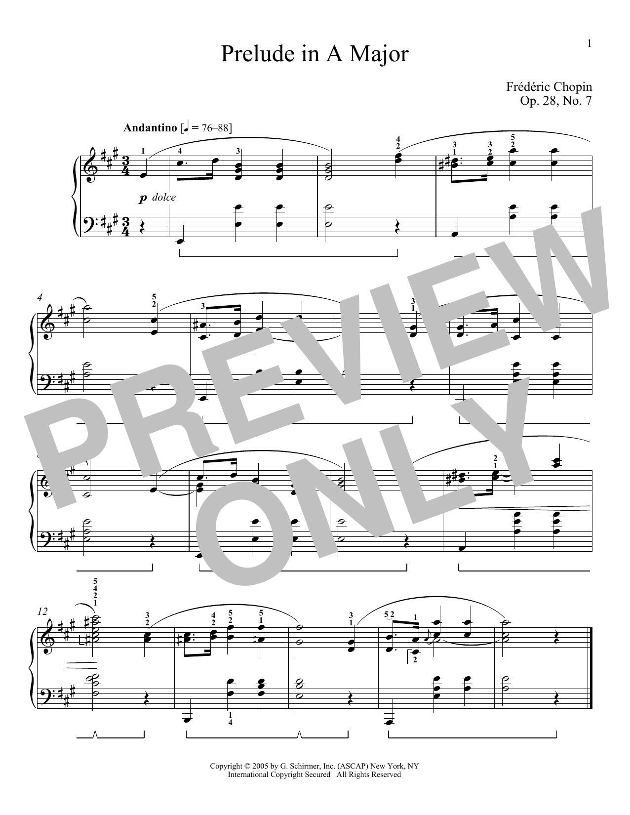Product picture to: Prelude In A Major, Op. 28, No. 7