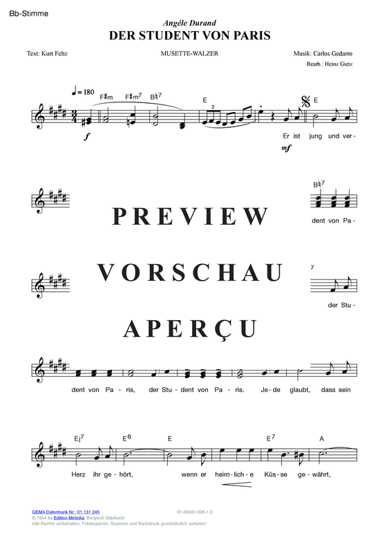 Produktgalerie: Seite 5 von 11 Der Student von Paris , Durand, Angele, (Melodie-Stimmen in C/B/Es)