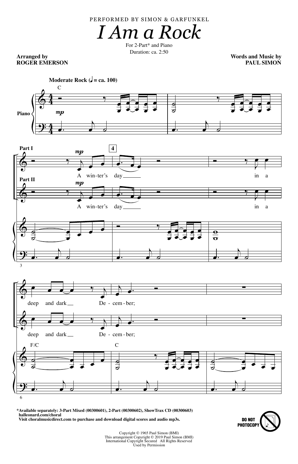 Produktbild zu: I Am A Rock (arr. Roger Emerson)